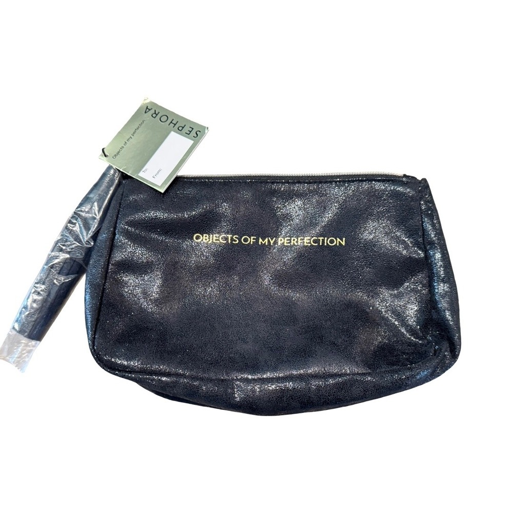 Sephora‎ Black Metallic Objects of My Perfection Makeup Bag Wristlet Pouch NWT